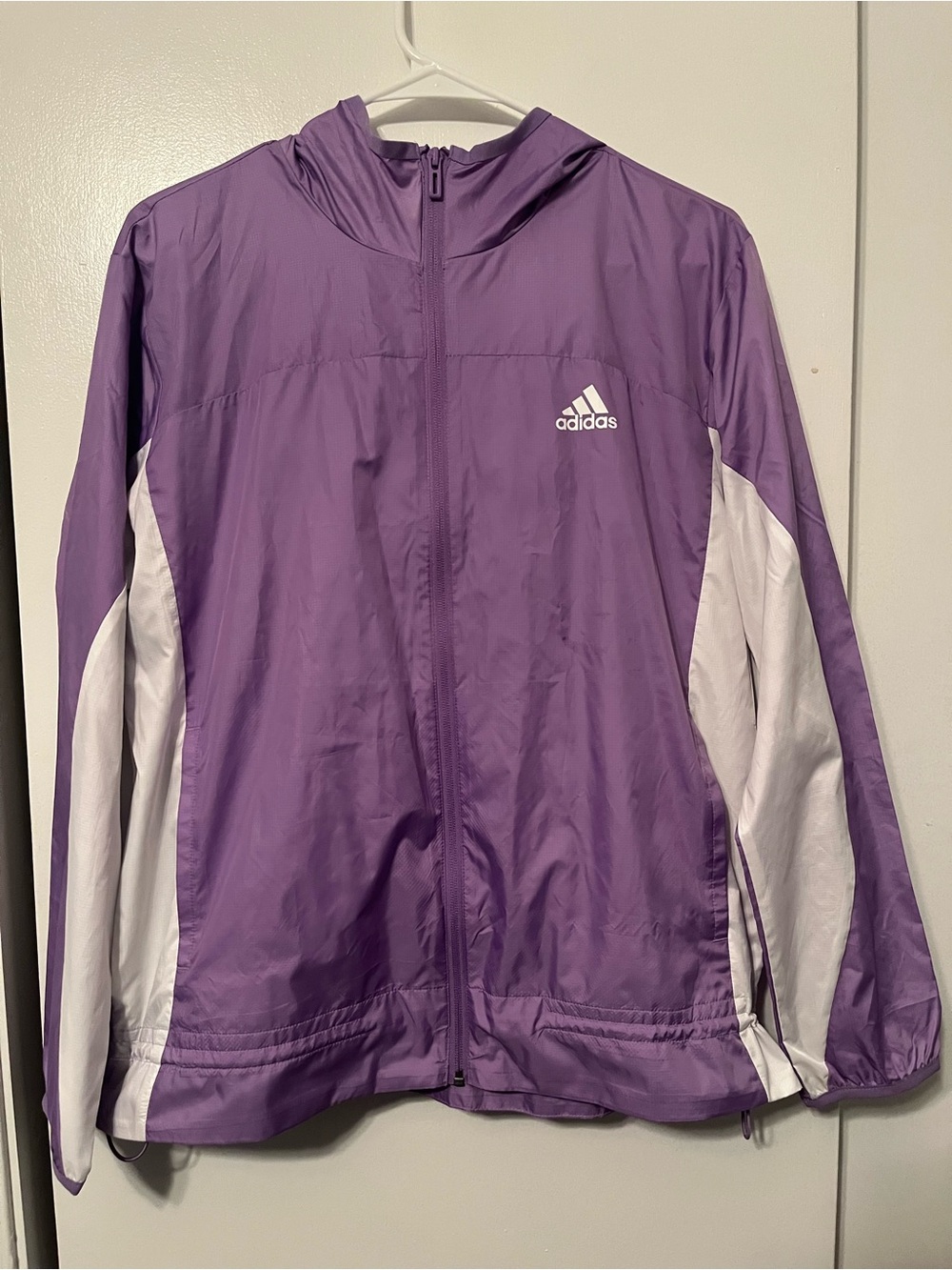 Adidas Women's Purple Windbreaker Hooded Jacket, size Medium